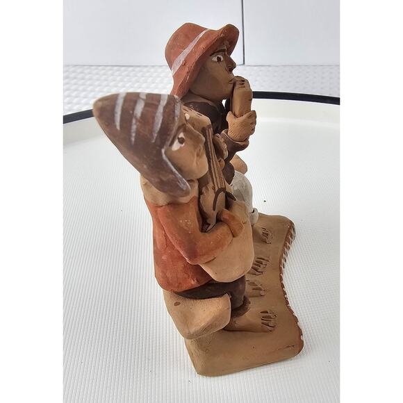 Vintage Peruvian Handmade Clay‎ Figurine Guitar and Flute Players - Picture 2 of 9